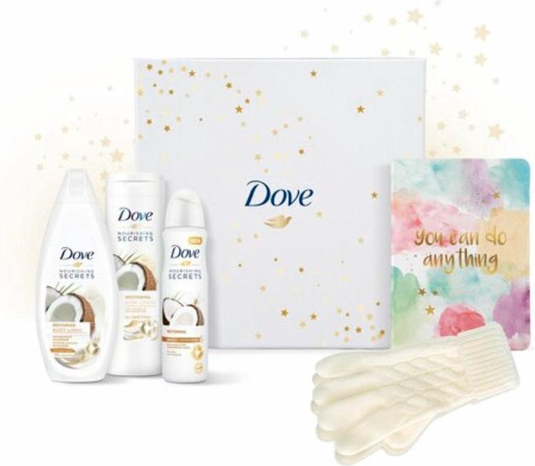 Dove Geschenkset - Deodorant + Körperlotion + Duschgel + Notizbuch