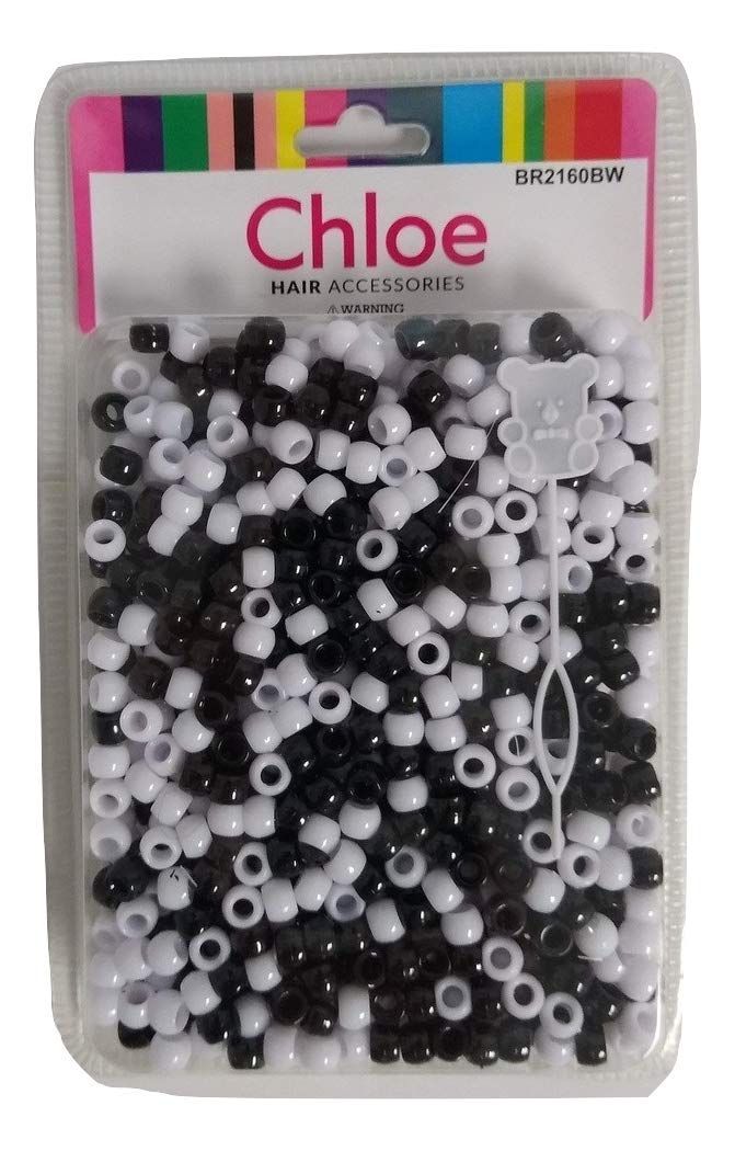  Chloe Hair Bead Round Black - White