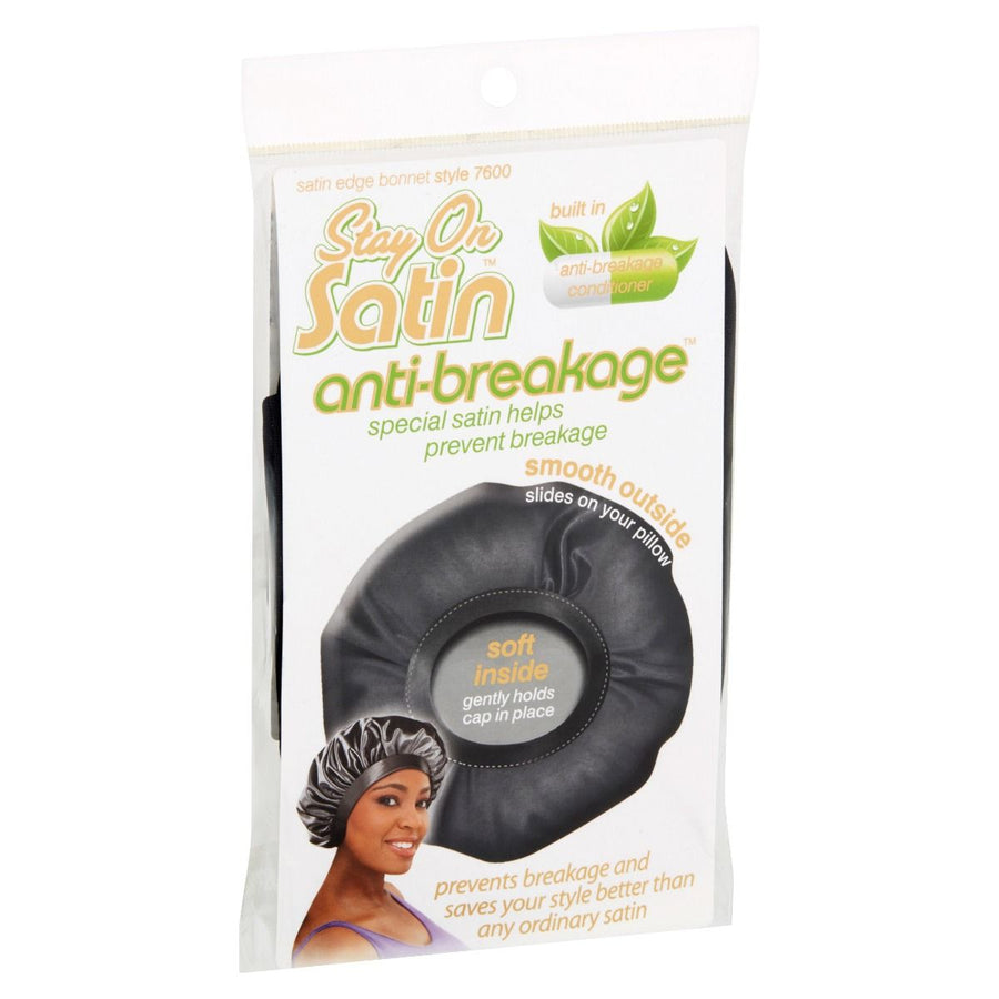  Stay on Satin Anti Breakage Edge Bonnet Black Style 7600