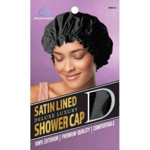  Dream World Satin Lined Luxury Shower Cap - Black