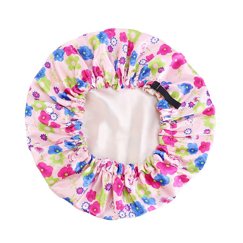  Kids Satin Hair Bonnet Sleep Cap Bonnets - Double Layer Printed Flower Pink