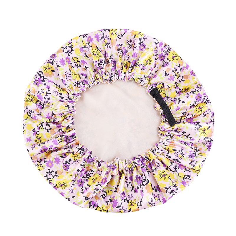  Kids Satin Hair Bonnet Sleep Cap Bonnets - Double Layer Printed Floral Purple