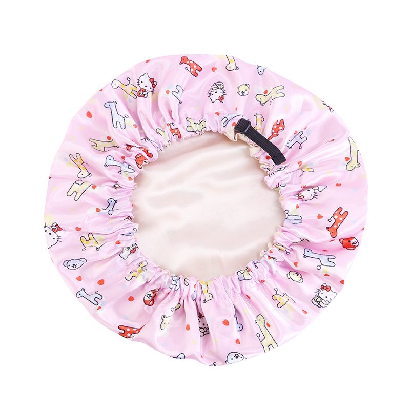  Kids Satin Hair Bonnet Sleep Cap Bonnets - Double Layer Printed Cat Pink