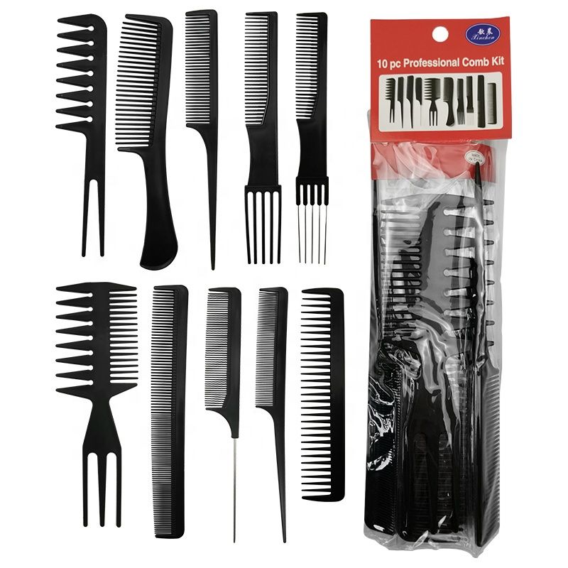  MHS Professional Barber Hair Cutting Combs Set - 10 Pcs