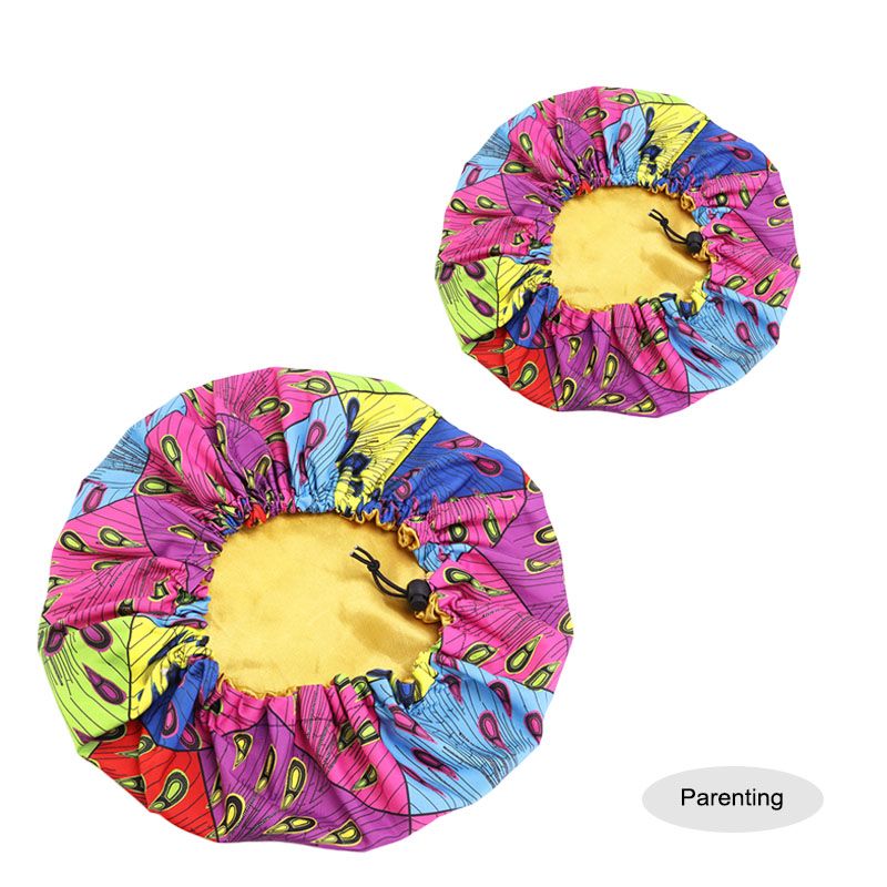  Satin Double Layer - African Ankara Pattern Bonnet Sleep Cap - Pink Purple C