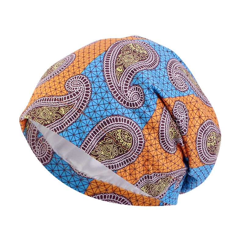  MHS Satin Sleeping Cap Floral- double layer- with elastic band, Size - 38cm, Color - African Print