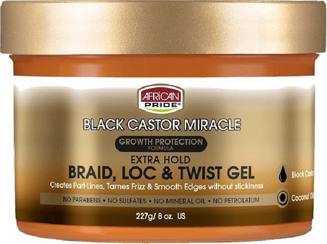 African Pride Black Castor Miracle Braid Loc & Twist Gel – Wachstumsschutzformel, Extra Halt, 227 G