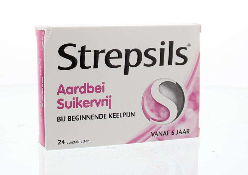 Strepsils - Erdbeere Ohne Zucker, 24 Lutschtafels