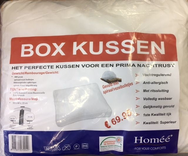Homee Boxkussen 800 Gram Spiraal/ Vezel Bolletjes 100% Katoen